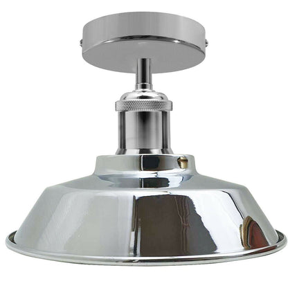 Industrial Semi Flush Ceiling Light – E27, Many Shades & Finishes - Chrome, Vintage Dome 22 cm Chrome, Without Bulb