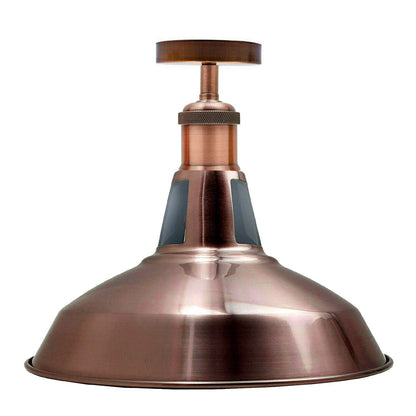 Industrial Semi Flush Ceiling Light – E27, Many Shades & Finishes - Copper, Barn Slotted 30 cm Copper, Without Bulb