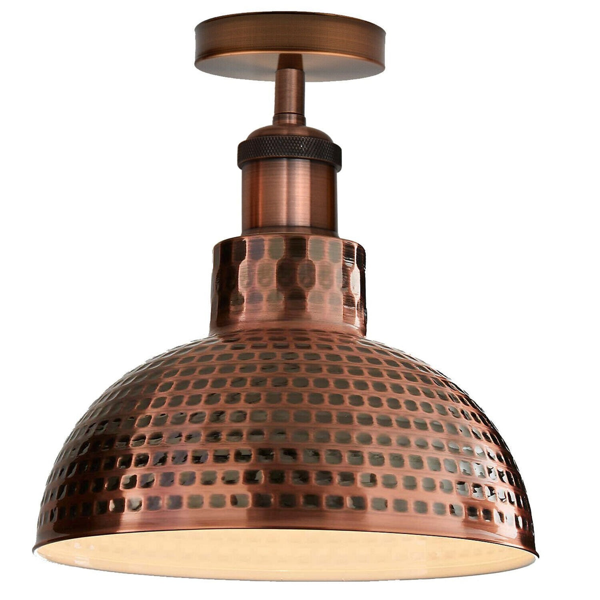 Industrial Semi Flush Ceiling Light – E27, Many Shades & Finishes - Copper, Retro Pendant 26 cm Copper, WW LED Bulb 18W