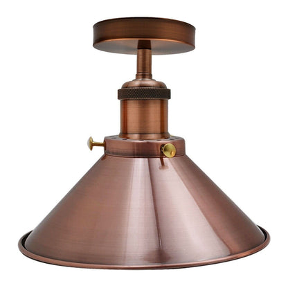Industrial Semi Flush Ceiling Light – E27, Many Shades & Finishes - Copper, Small Cone 22 cm Copper, Without Bulb