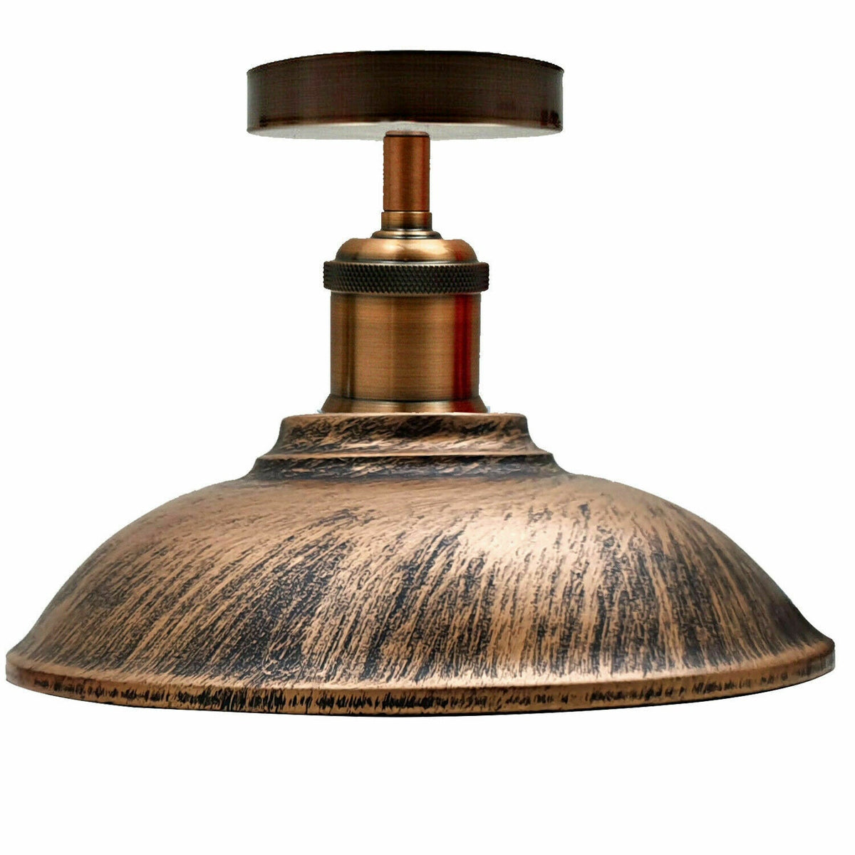 Industrial Semi Flush Ceiling Light – E27, Many Shades & Finishes - Copper, Vintage 24 cm Brushed Copper, Without Bulb