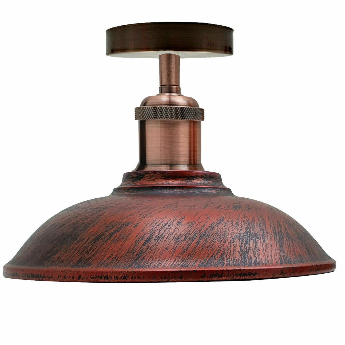 Industrial Semi Flush Ceiling Light – E27, Many Shades & Finishes - Copper, Vintage 24 cm Rustic Red, Without Bulb