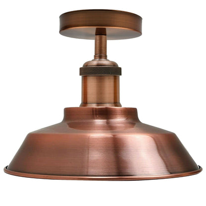 Industrial Semi Flush Ceiling Light – E27, Many Shades & Finishes - Copper, Vintage Dome 22 cm Copper, Without Bulb