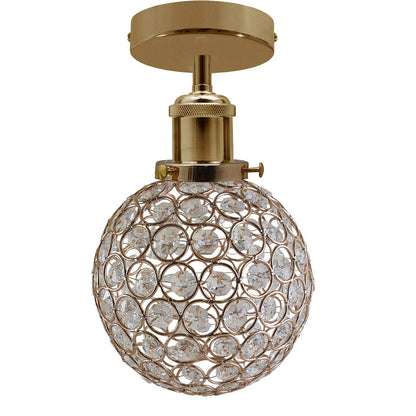 Industrial Semi Flush Ceiling Light – E27, Many Shades & Finishes - French Gold, Crystal Ball 15 cm French Gold, Without Bulb