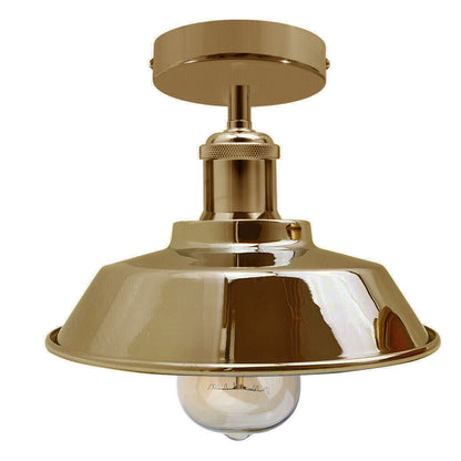 Industrial Semi Flush Ceiling Light – E27, Many Shades & Finishes - French Gold, Vintage Dome 22 cm French Gold, Without Bulb