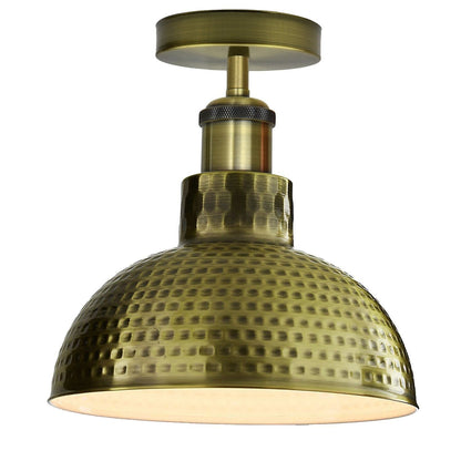 Industrial Semi Flush Ceiling Light – E27, Many Shades & Finishes - Green Brass, Retro Pendant 26 cm Green Brass, WW LED Bulb 18W