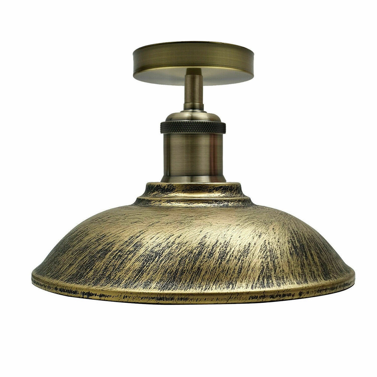 Industrial Semi Flush Ceiling Light – E27, Many Shades & Finishes - Green Brass, Vintage 24 cm Brushed Brass, Without Bulb