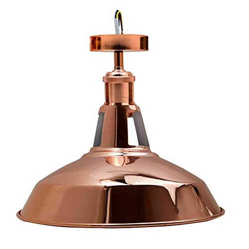 Industrial Semi Flush Ceiling Light – E27, Many Shades & Finishes - Rose Gold, Barn Slotted 30 cm Rose Gold, Without Bulb