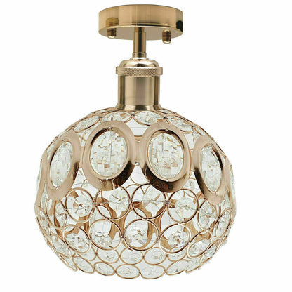 Industrial Semi Flush Ceiling Light – E27, Many Shades & Finishes - Rose Gold, Crystal Ball 15 cm French Gold, ST64 LED Bulb 4W