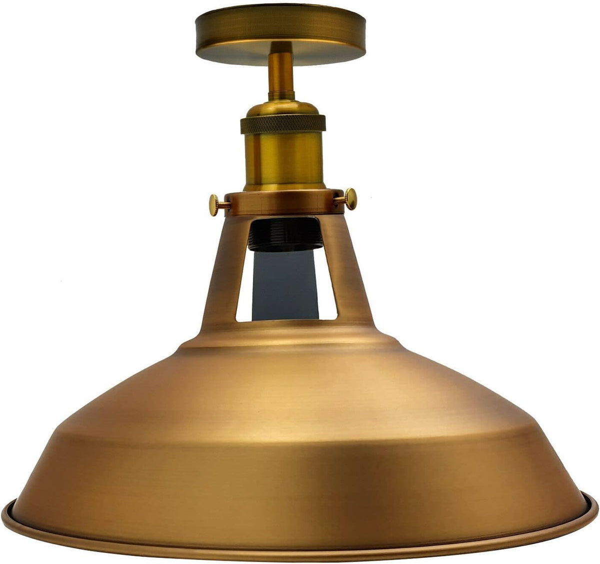 Industrial Semi Flush Ceiling Light – E27, Many Shades & Finishes - Yellow Brass, Barn Slotted 30 cm Yellow Brass Shade Ring, Without Bulb