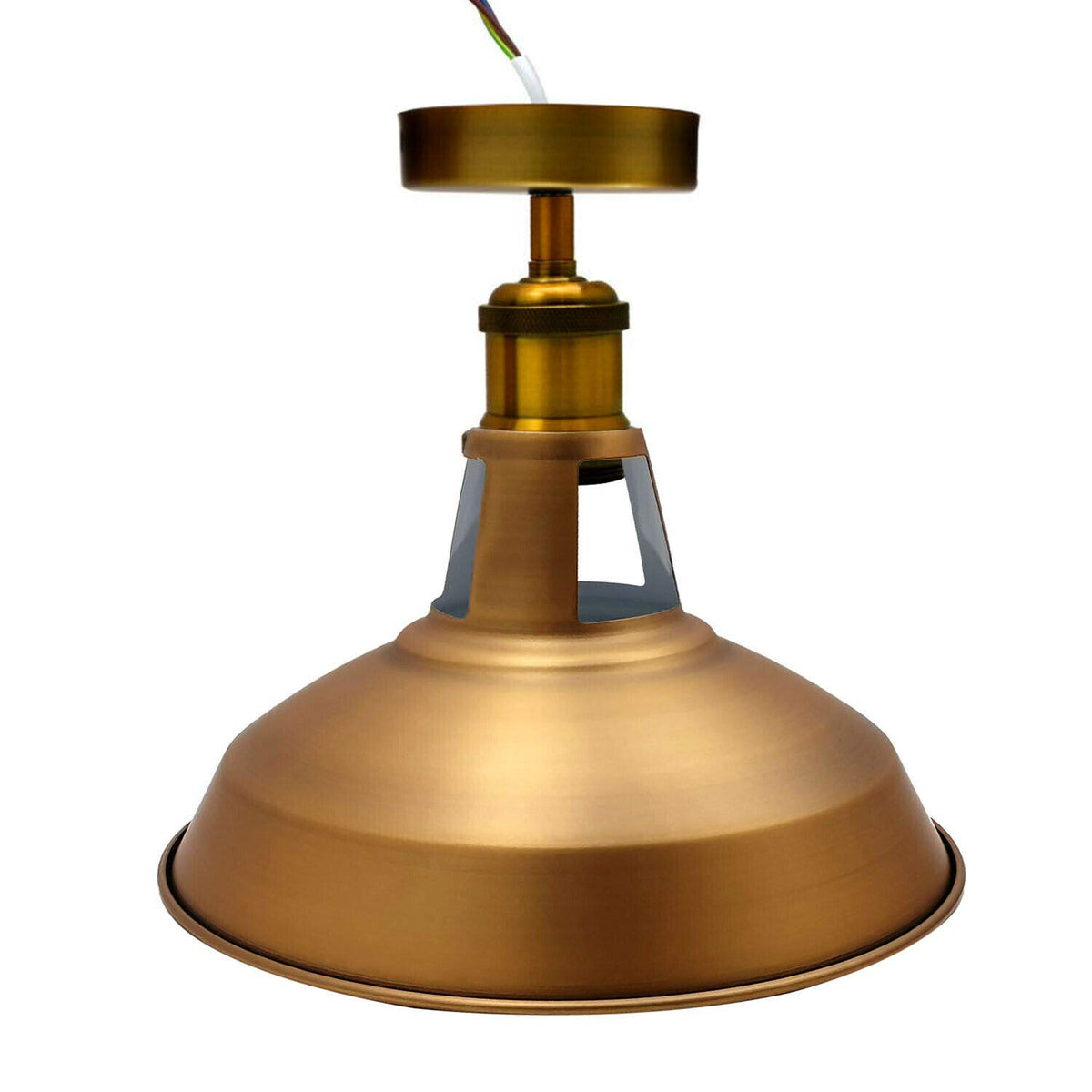 Industrial Semi Flush Ceiling Light – E27, Many Shades & Finishes - Yellow Brass, Barn Slotted 30 cm Yellow Brass, Without Bulb