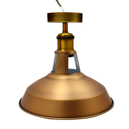 Industrial Semi Flush Ceiling Light – E27, Many Shades & Finishes - Yellow Brass, Barn Slotted 30 cm Yellow Brass, Without Bulb