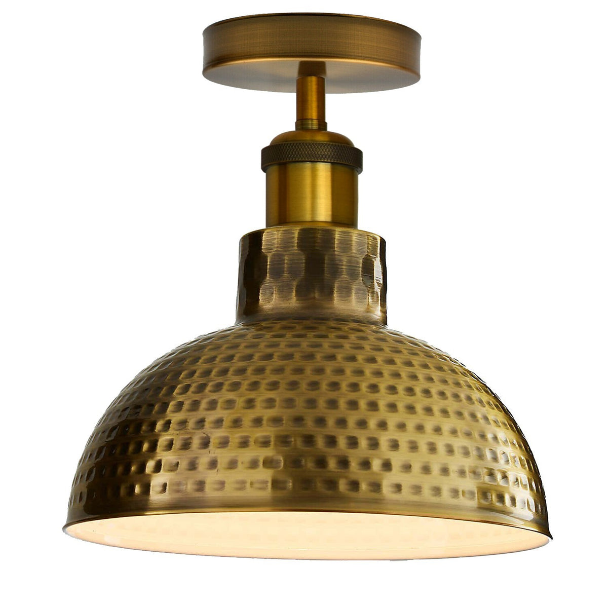 Industrial Semi Flush Ceiling Light – E27, Many Shades & Finishes - Yellow Brass, Retro Pendant 26 cm Yellow Brass, WW LED Bulb 18W