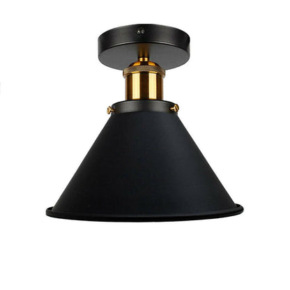 Industrial Semi Flush Ceiling Light – E27, Many Shades & Finishes - Yellow Brass, Small Cone 18 cm Black, Without Bulb