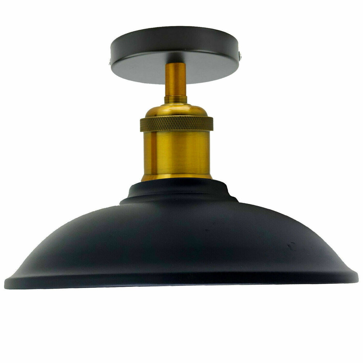 Industrial Semi Flush Ceiling Light – E27, Many Shades & Finishes - Yellow Brass, Vintage 24 cm Black, Without Bulb