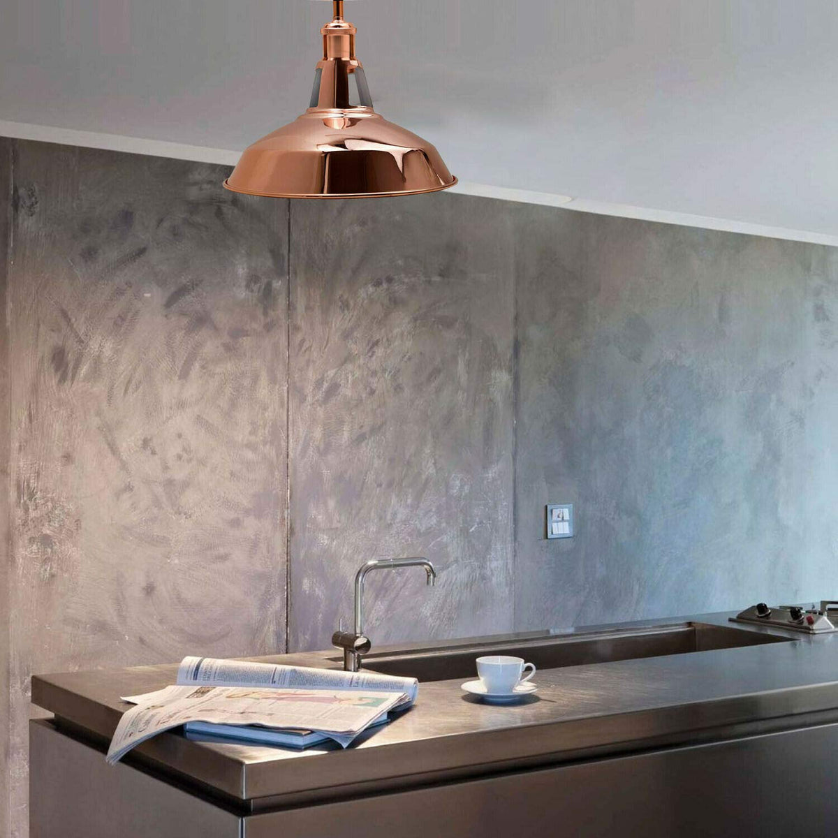 Industrial Semi Flush Ceiling Light – E27, Many Shades & Finishes - photo 2