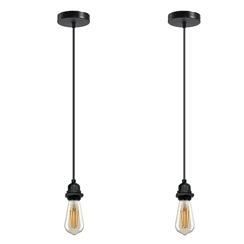 Black Rubber Pendant Light Fitting – Pack of 2, 10 cm Rose, E27 - Black, Pack of 2, Without Bulb