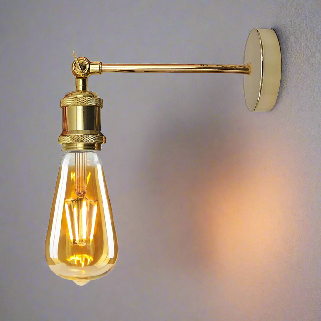 Straight Arm Wall Light Yellow Brass – E27, with or without Glass Shade