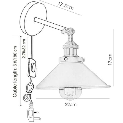 Plug-In Swing Arm Wall Light with Cone Shade – White, On/Off Switch - photo 2