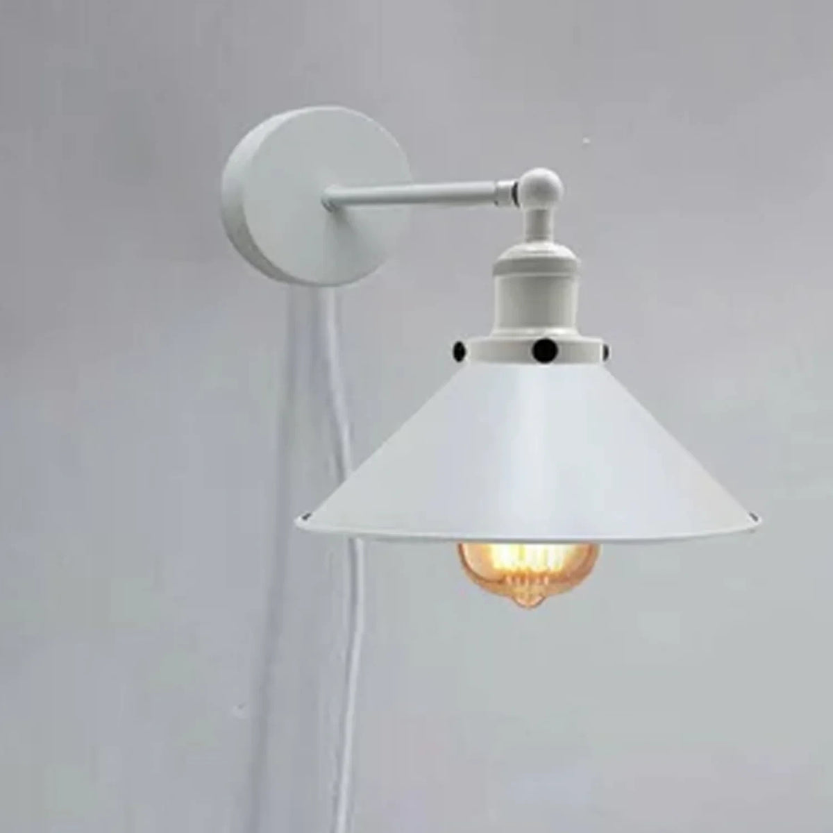 Plug-In Swing Arm Wall Light with Cone Shade – White, On/Off Switch - photo 4