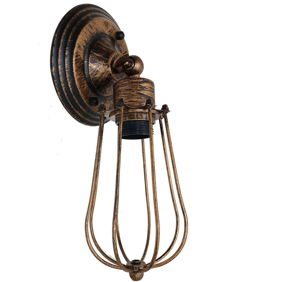 Wall Light with Adjustable Joint and Pear Cage – Copper, Silver or Rustic Red - Brushed Copper, No Shade, Without Bulb