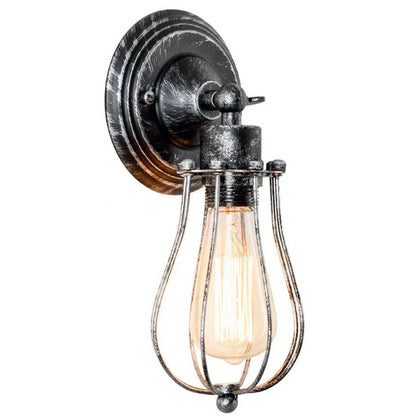 Wall Light with Adjustable Joint and Pear Cage – Copper, Silver or Rustic Red - Brushed Silver, No Shade, T130 LED Bulb 4W