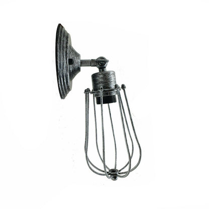 Wall Light with Adjustable Joint and Pear Cage – Copper, Silver or Rustic Red - Brushed Silver, No Shade, Without Bulb