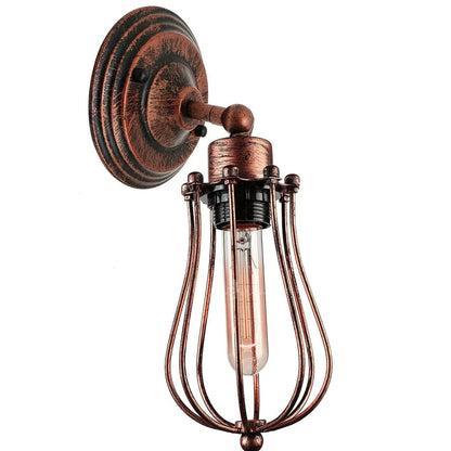 Wall Light with Adjustable Joint and Pear Cage – Copper, Silver or Rustic Red - Rustic Red, No Shade, T130 LED Bulb 4W