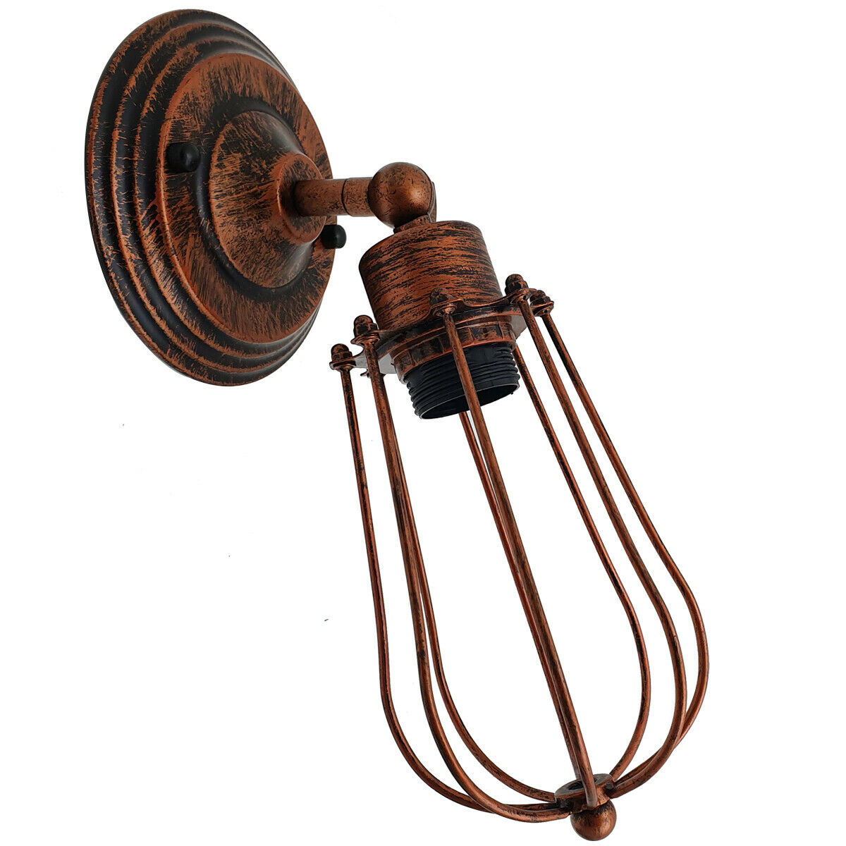 Wall Light with Adjustable Joint and Pear Cage – Copper, Silver or Rustic Red - Rustic Red, No Shade, Without Bulb