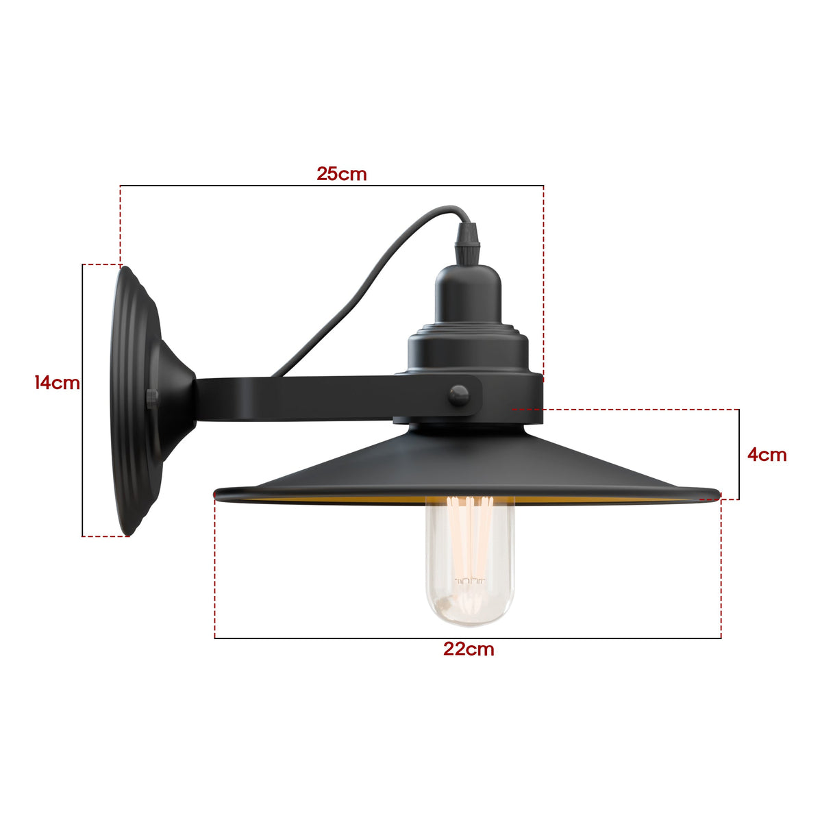 Industrial Wall Sconce with Shade – Black, Brushed Copper or Silver, E27 - photo 2