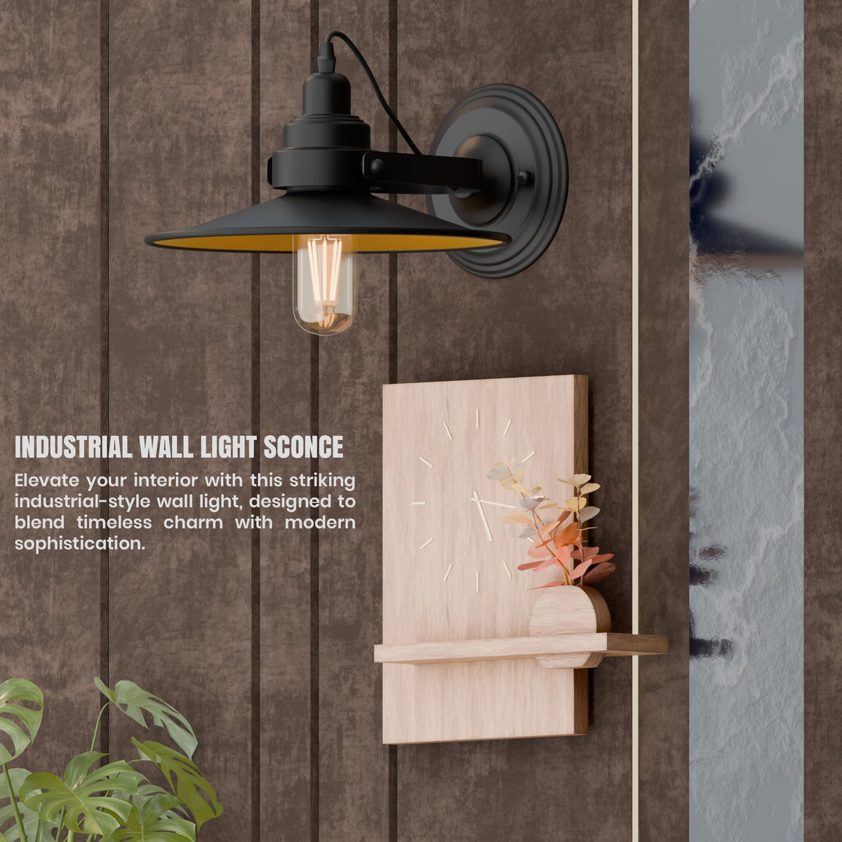 Industrial Wall Sconce with Shade – Black, Brushed Copper or Silver, E27 - photo 3