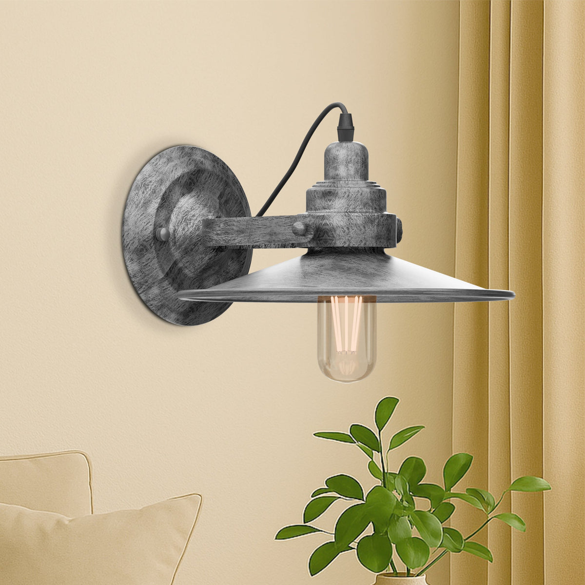 Industrial Wall Sconce with Shade – Black, Brushed Copper or Silver, E27 - photo 4
