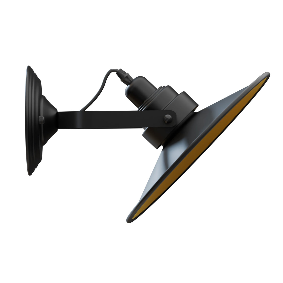 Industrial Wall Sconce with Shade – Black, Brushed Copper or Silver, E27 - Black, Flat Black & Gold, Without Bulb