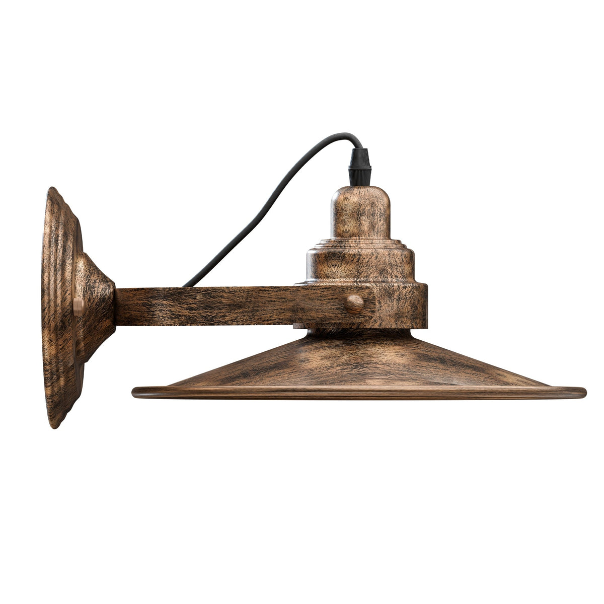 Industrial Wall Sconce with Shade – Black, Brushed Copper or Silver, E27 - Brushed Copper, Flat Brushed Copper, Without Bulb