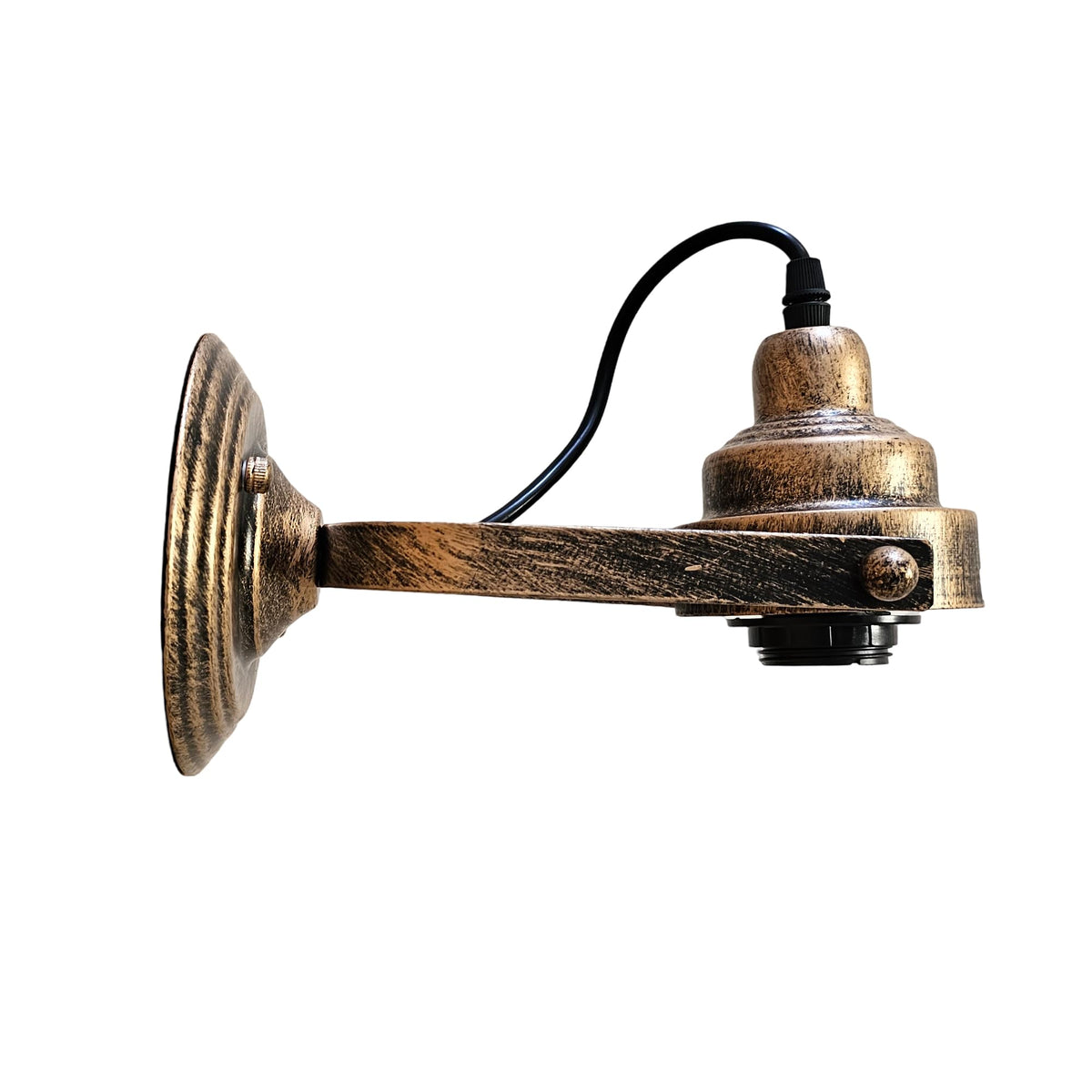Industrial Wall Sconce with Shade – Black, Brushed Copper or Silver, E27 - Brushed Copper, No Shade, Without Bulb