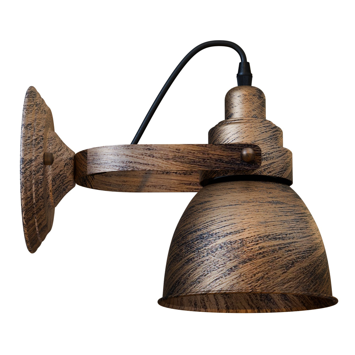Industrial Wall Sconce with Shade – Black, Brushed Copper or Silver, E27 - Brushed Copper, Retro 16 cm Brushed Copper, Without Bulb