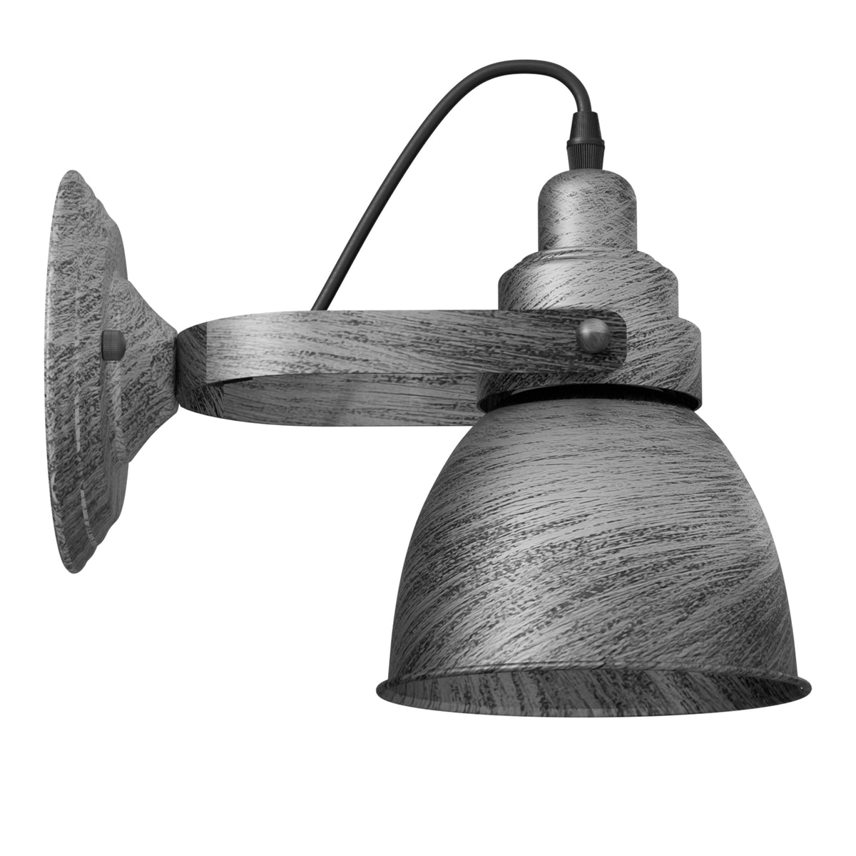 Industrial Wall Sconce with Shade – Black, Brushed Copper or Silver, E27 - Brushed Silver, Retro 16 cm Brushed Silver, Without Bulb