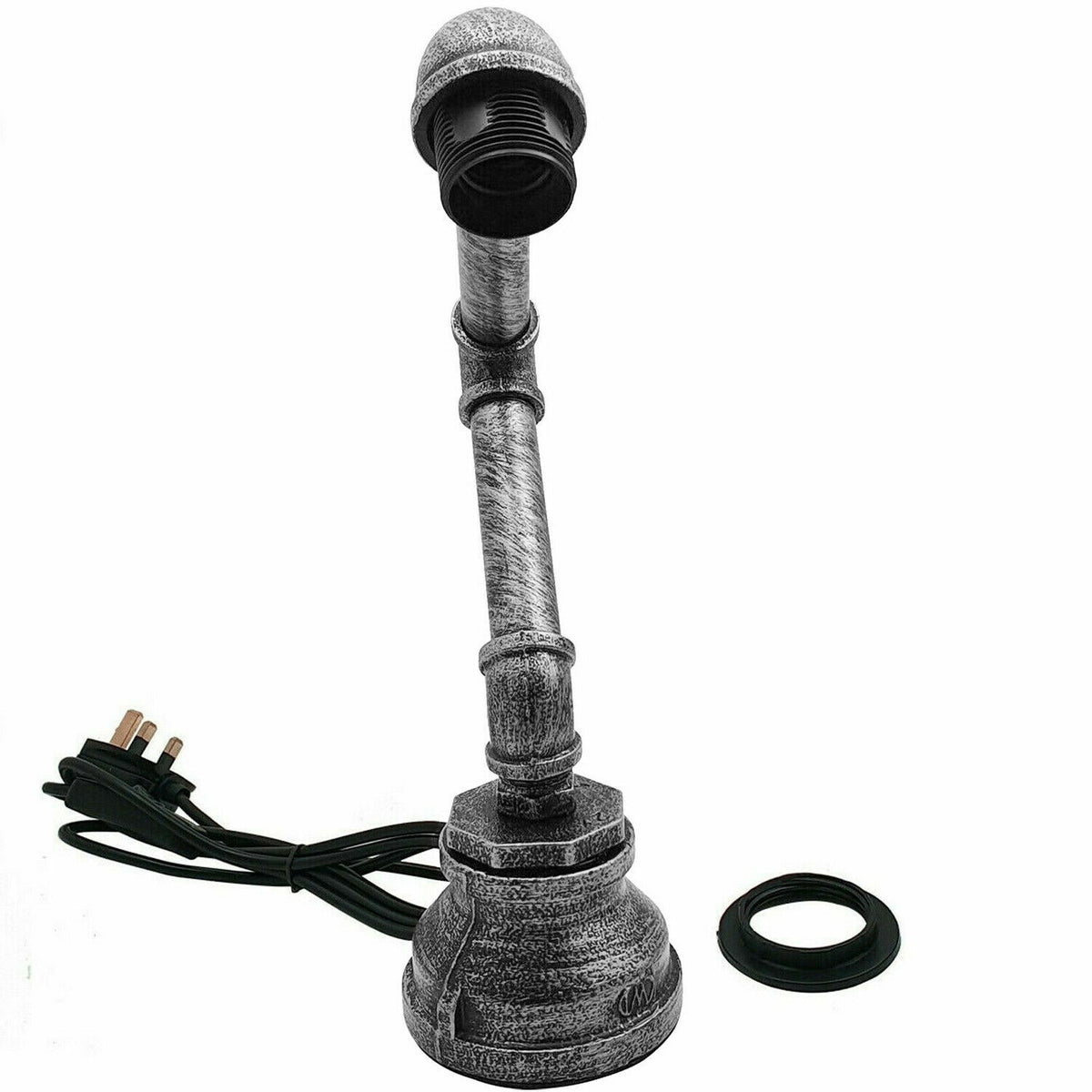Industrial Water Pipe Table Lamp E27 – Lamp Only - Lamp Only, Brushed Silver, Without Bulb