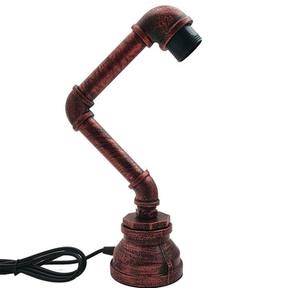 Industrial Water Pipe Table Lamp E27 – Lamp Only - Lamp Only, Rustic Red, Without Bulb