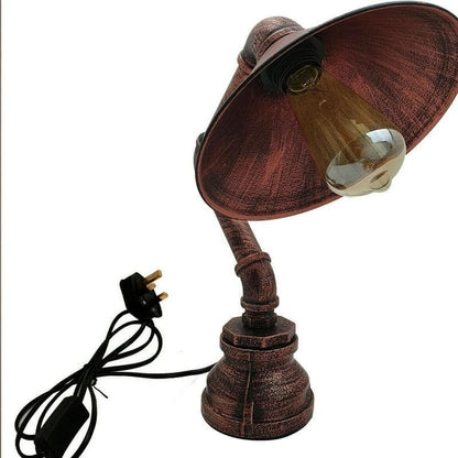 Industrial Water Pipe Table Lamp with Dome Shade – Rustic Red E27 - photo 5