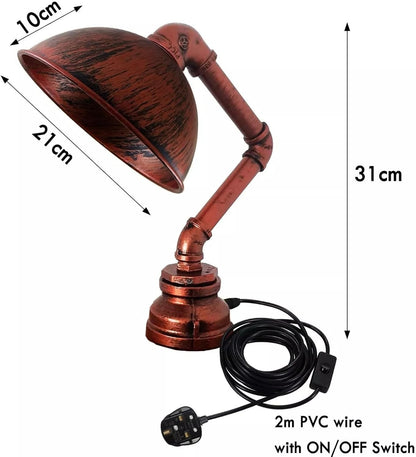 Industrial Water Pipe Table Lamp with Dome Shade – Rustic Red E27 - photo 4