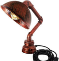Industrial Water Pipe Table Lamp with Dome Shade – Rustic Red E27 - Rustic Red with Dome Shade, Without Bulb