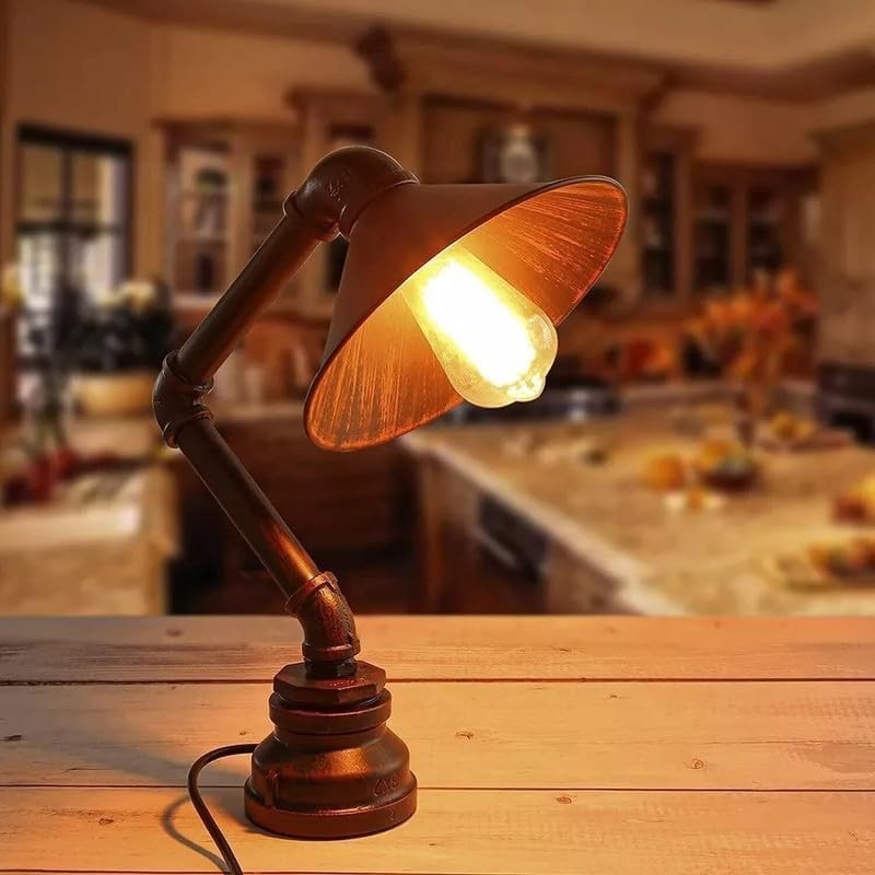 Industrial Water Pipe Table Lamp with Dome Shade – Rustic Red E27 - photo 2