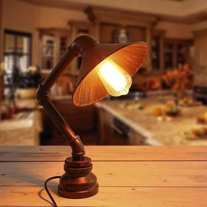 Industrial Water Pipe Table Lamp with Dome Shade – Rustic Red E27 - photo 2