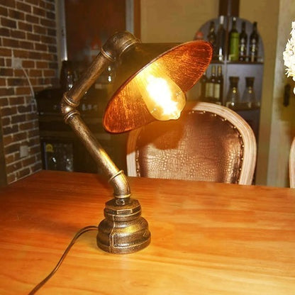 Industrial Water Pipe Table Lamp with Cone Shade E27 - photo 6