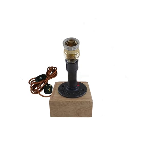 Industrial Water Pipe Table Lamp with Wooden Base E27 - Without Bulb