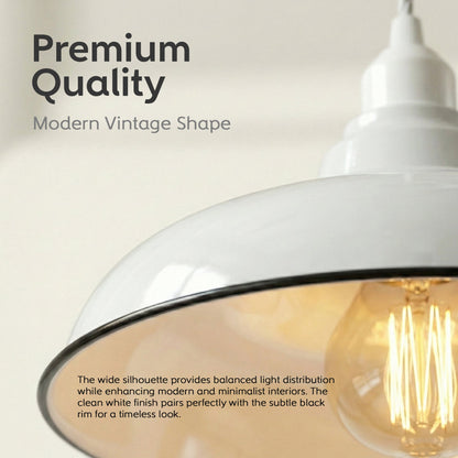 White Metal Pendant Light 32 cm – Twisted Black Cable, LED Bulb, E27 - photo 5