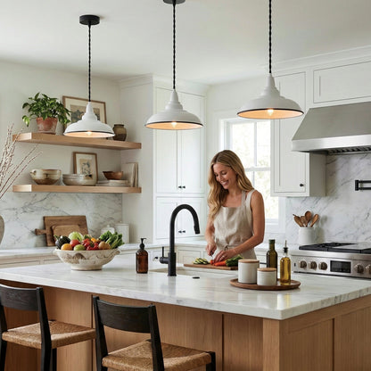 White Metal Pendant Light 32 cm – Twisted Black Cable, LED Bulb, E27 - photo 6