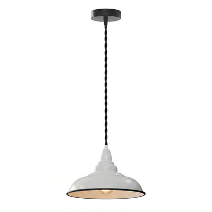 White Metal Pendant Light 32 cm – Twisted Black Cable, LED Bulb, E27