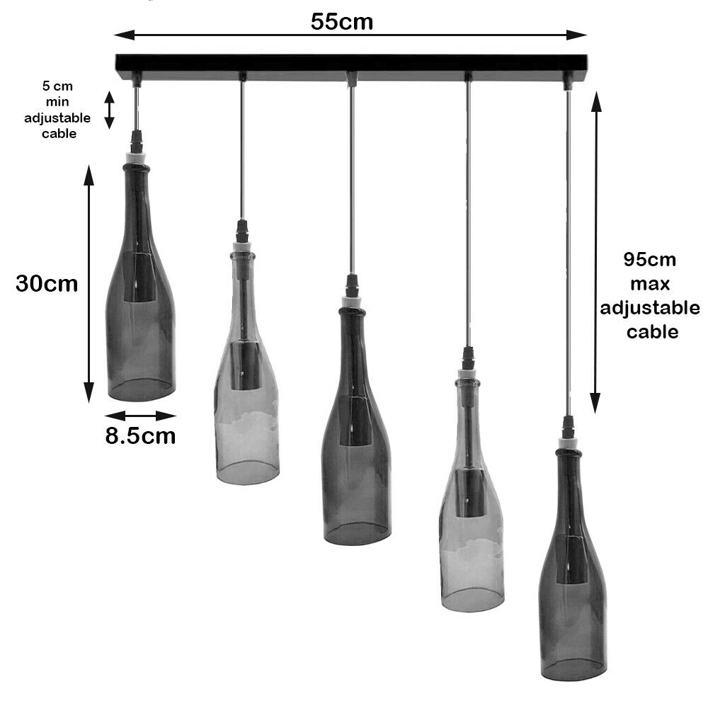 5-Light Wine Bottle Bar Pendant – Red or Amber Glass, E27 - photo 2